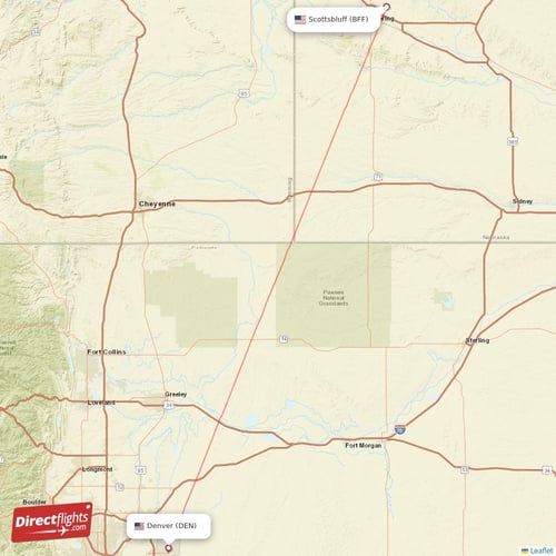 Scottsbluff - Denver direct flight map