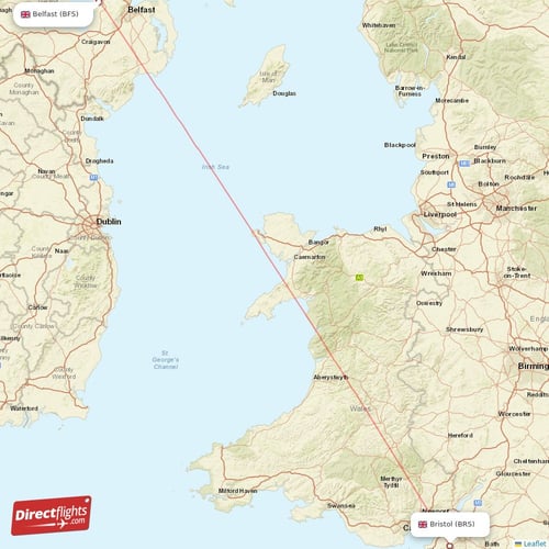 Belfast - Bristol direct flight map
