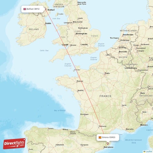 Belfast - Girona direct flight map