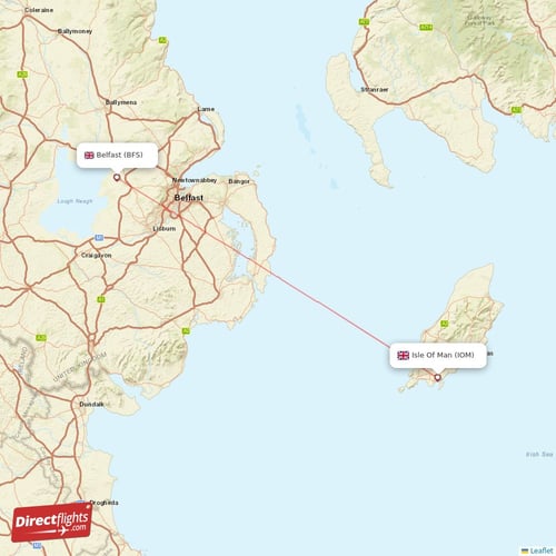 Belfast - Isle Of Man direct flight map