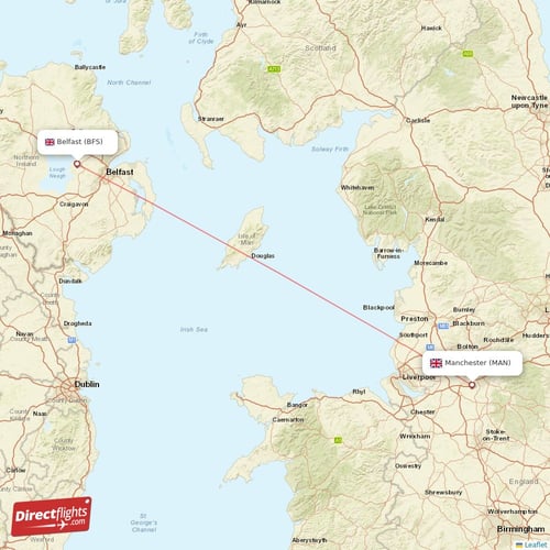 Belfast - Manchester direct flight map