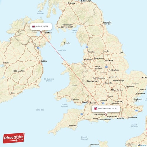 Belfast - Southampton direct flight map