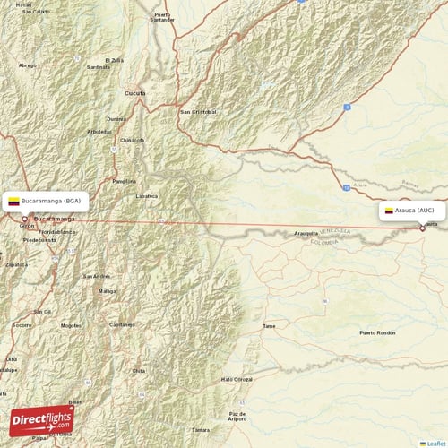 Bucaramanga - Arauca direct flight map