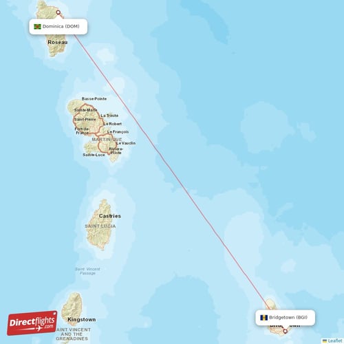 Bridgetown - Dominica direct flight map