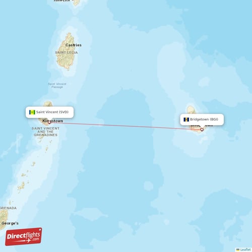 Bridgetown - Saint Vincent direct flight map