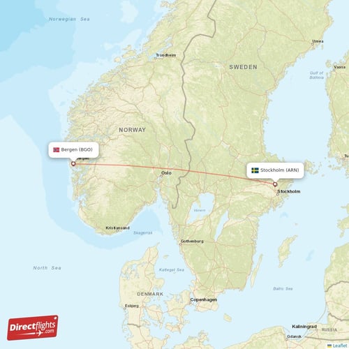 Bergen - Stockholm direct flight map