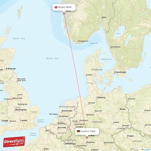 Bergen - Frankfurt direct flight map