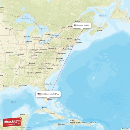 Bangor - Fort Lauderdale direct flight map