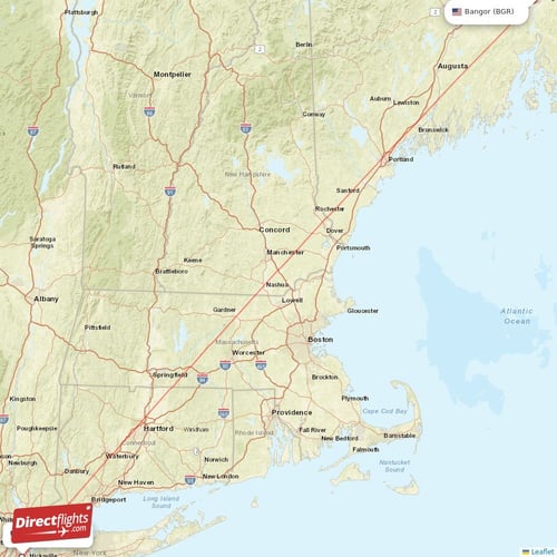 Bangor - New York direct flight map