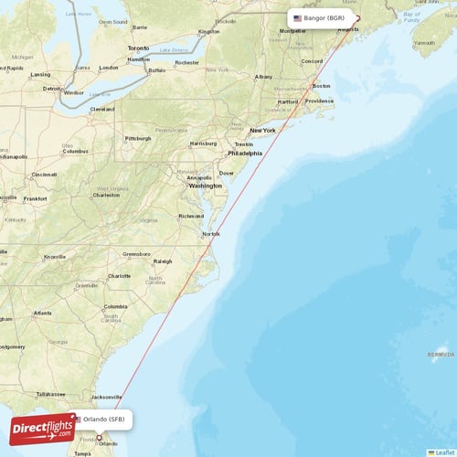 Bangor - Orlando direct flight map