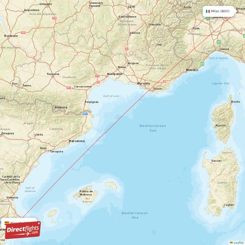 Milan - Alicante direct flight map