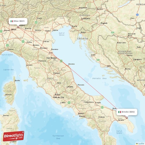 Milan - Brindisi direct flight map