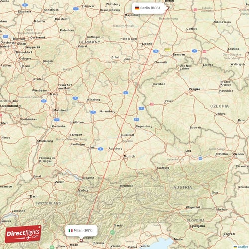 Milan - Berlin direct flight map