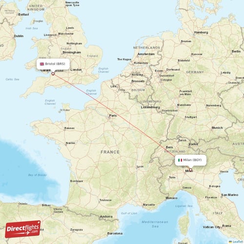 Milan - Bristol direct flight map