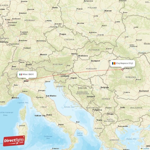 Milan - Cluj-Napoca direct flight map
