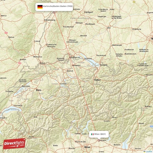Milan - Karlsruhe/Baden-Baden direct flight map
