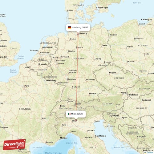 Milan - Hamburg direct flight map
