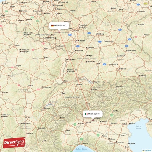 Milan - Hahn direct flight map