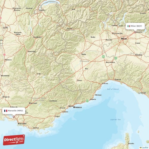 Milan - Marseille direct flight map