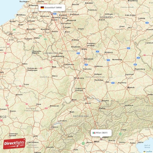 Milan - Dusseldorf direct flight map
