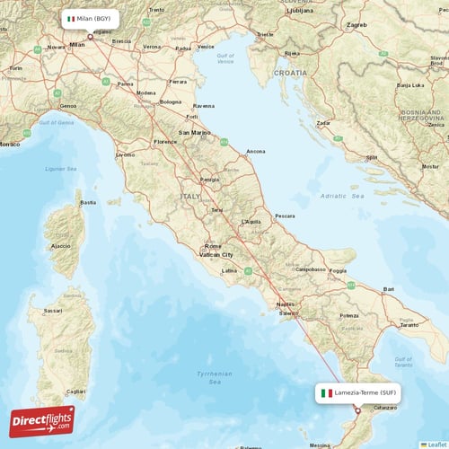 Milan - Lamezia-Terme direct flight map