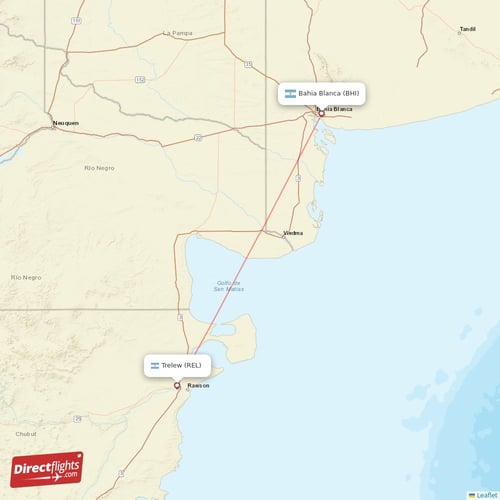 Bahia Blanca - Trelew direct flight map