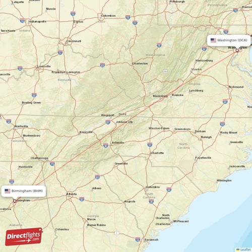 Birmingham - Washington direct flight map