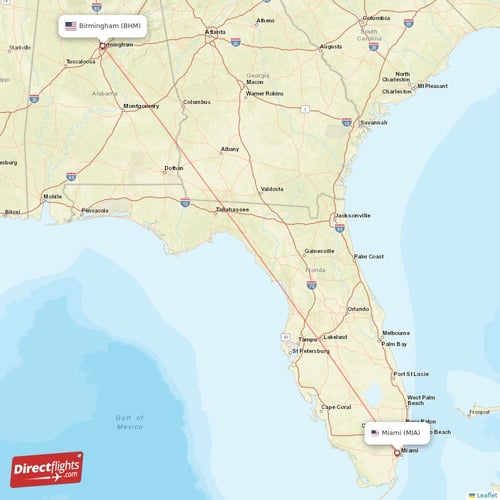 Birmingham - Miami direct flight map