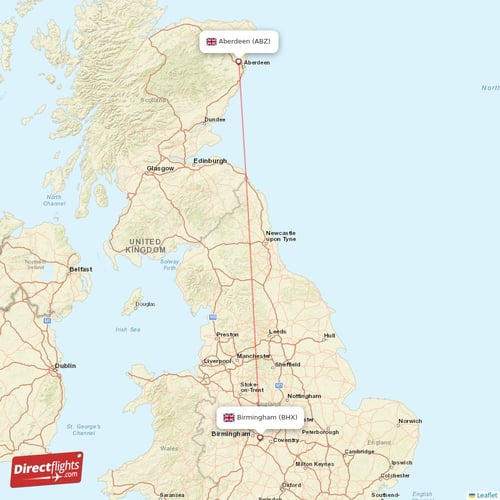 Birmingham - Aberdeen direct flight map