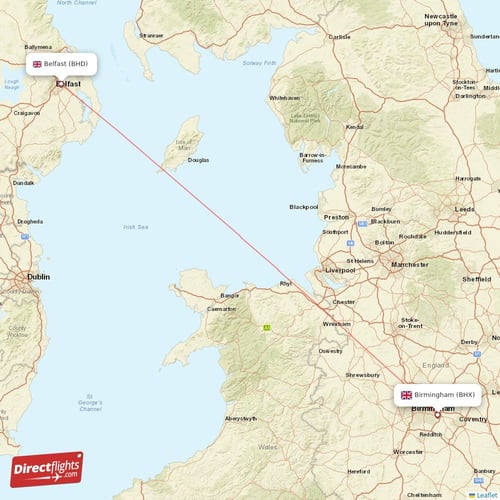 Birmingham - Belfast direct flight map