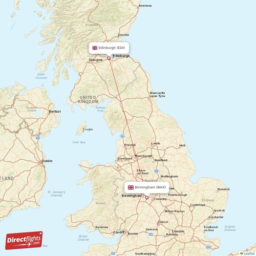 Birmingham - Edinburgh direct flight map