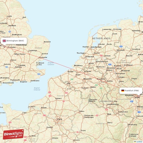 Birmingham - Frankfurt direct flight map