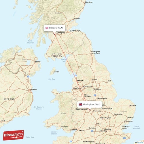 Birmingham - Glasgow direct flight map