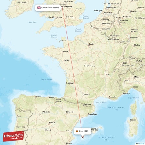 Birmingham - Ibiza direct flight map