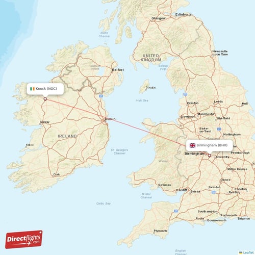 Birmingham - Knock direct flight map