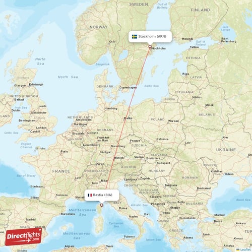 Bastia - Stockholm direct flight map