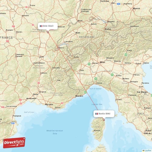 Bastia - Dole direct flight map