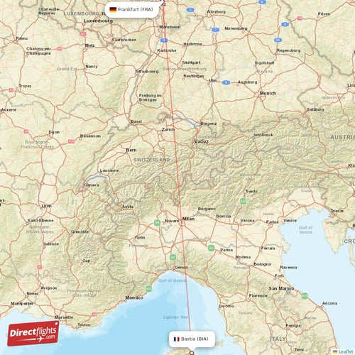 Bastia - Frankfurt direct flight map