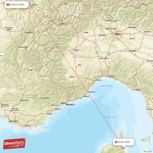 Bastia - Geneva direct flight map