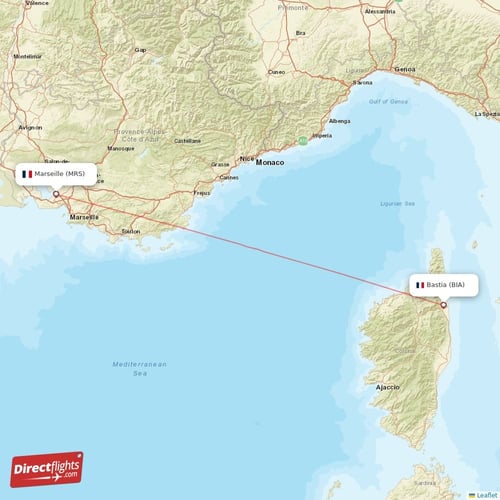 Bastia - Marseille direct flight map