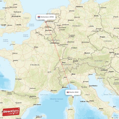 Bastia - Rotterdam direct flight map