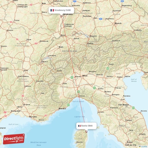 Bastia - Strasbourg direct flight map