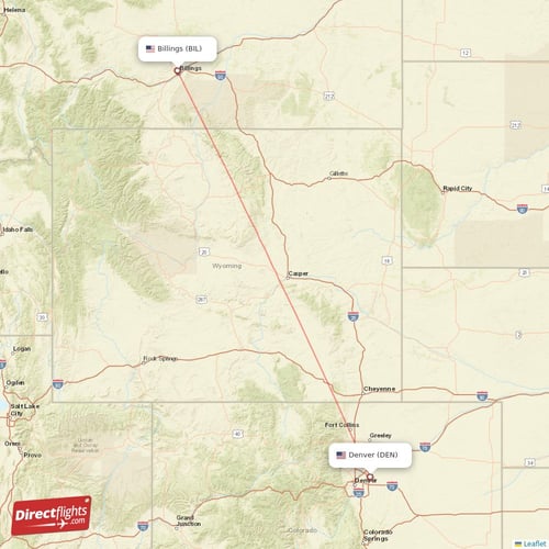 Billings - Denver direct flight map
