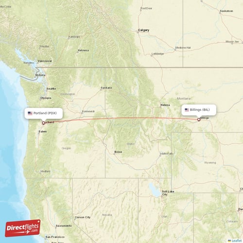 Billings - Portland direct flight map