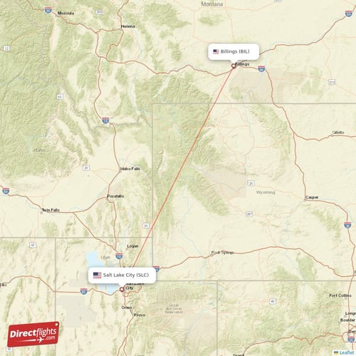 Billings - Salt Lake City direct flight map