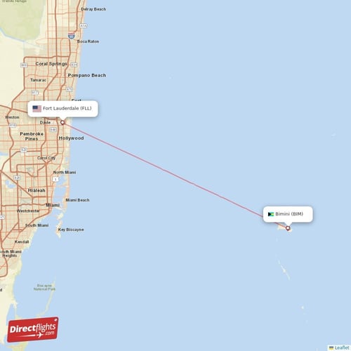 Bimini - Fort Lauderdale direct flight map