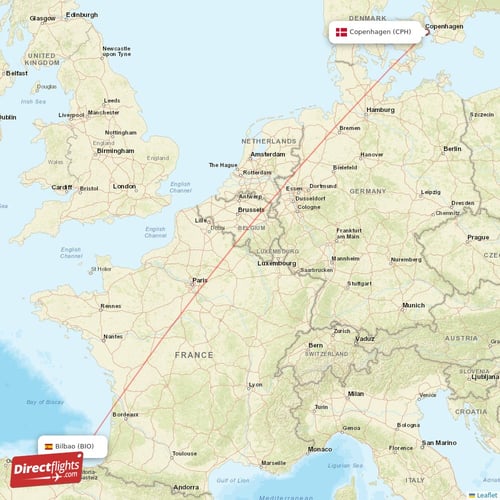 Bilbao - Copenhagen direct flight map