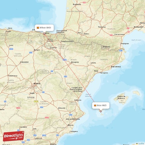 Bilbao - Ibiza direct flight map