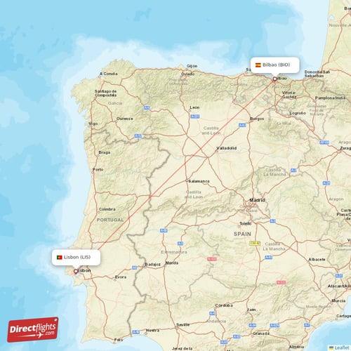 Bilbao - Lisbon direct flight map