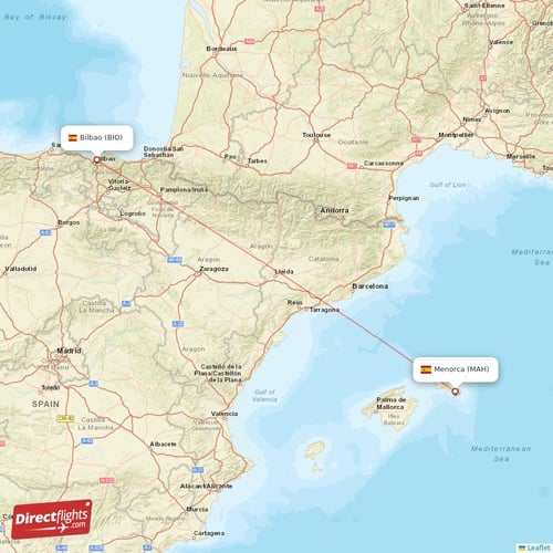 Bilbao - Menorca direct flight map